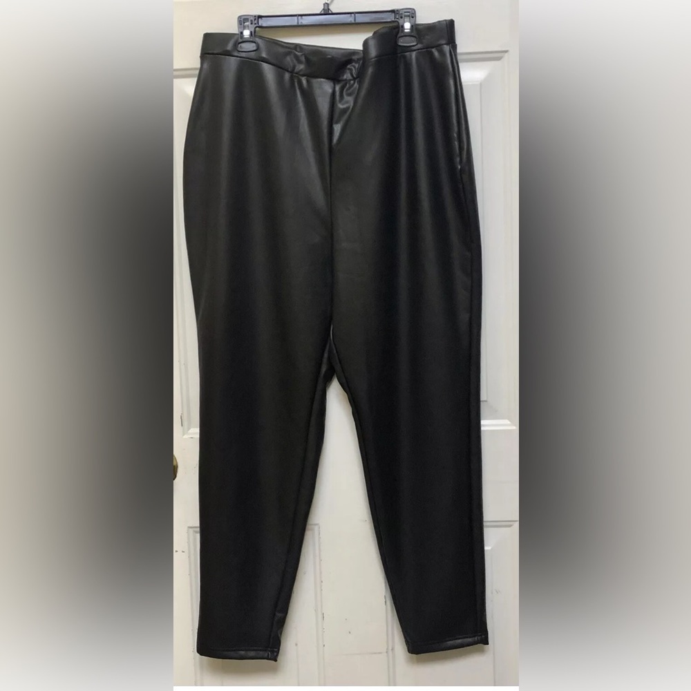 NINA PARKER WOMEN'S PANTS PLUS SIZE 2X BLACK FAUX LEATHER PULLOVER FLAT FRONTps2